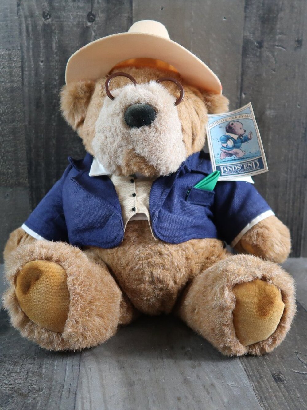 NWT 1992 Lands End Gund Teddy Bear Big Daddy Rugby Blue Jacket Hat Glasses